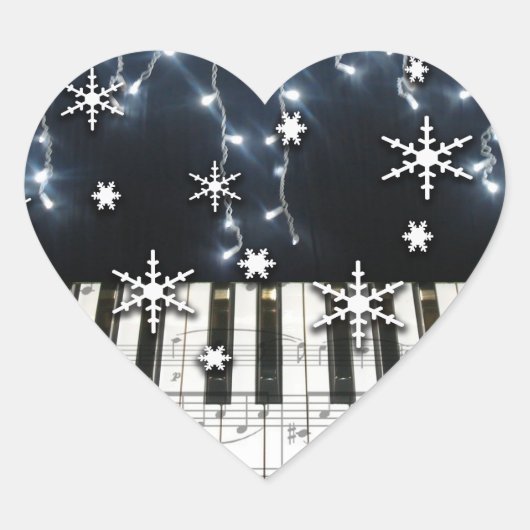 Piano Kerstmis Sneeuwvlok Keyboard Hart Sticker (Voorkant)
