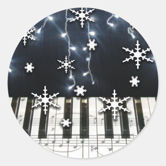 Piano Kerstmis Sneeuwvlok Keyboard Ronde Sticker (Voorkant)