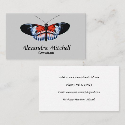 Piano Key Butterfly Black & Red Realistic Painting Visitekaartje (Voorkant / Achterkant)