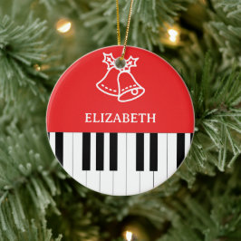 Piano Key Jingle Bell Kerst Rood Keramisch Ornament