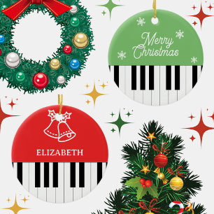 Piano Key Jingle Bell Vrolijk Kerstmis Rood Groen Keramisch Ornament