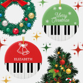 Piano Key Jingle Bell Vrolijk Kerstmis Rood Groen Keramisch Ornament