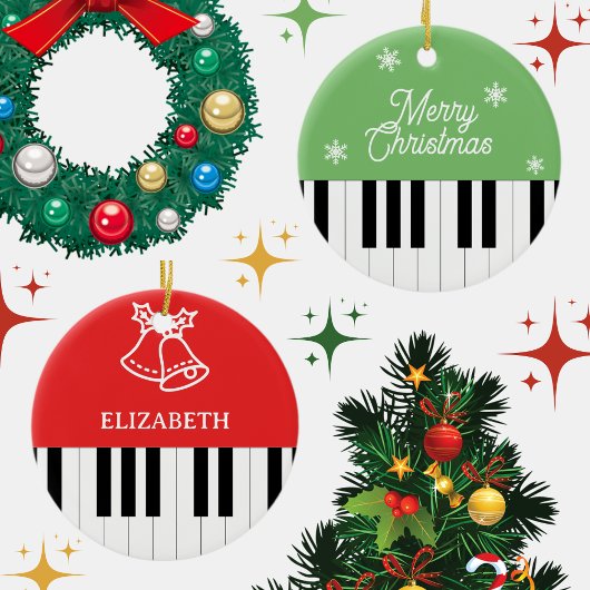 Piano Key Jingle Bell Vrolijk Kerstmis Rood Groen Keramisch Ornament