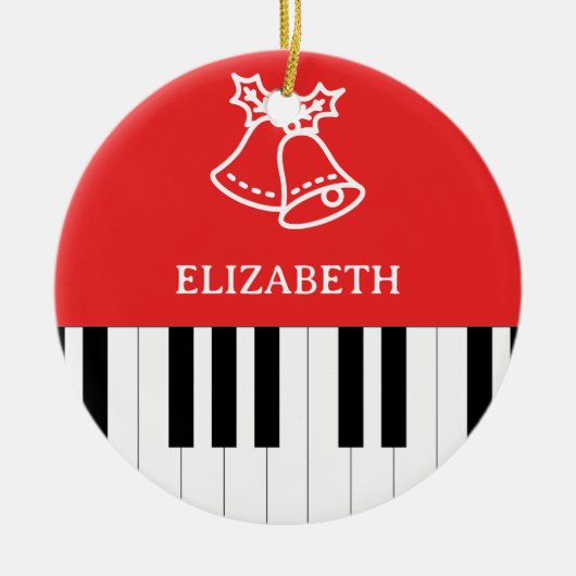 Piano Key Jingle Bell Vrolijk Kerstmis Rood Groen Keramisch Ornament (Voorkant)
