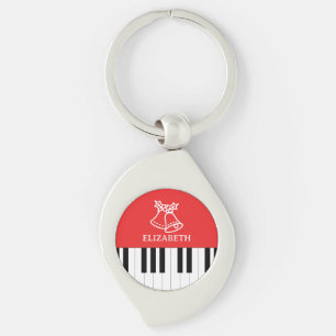 Piano Key Jingle Bell Vrolijk Kerstrood Sleutelhanger