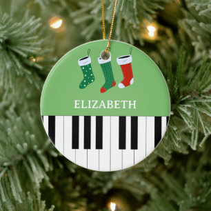 Piano Key Kerstmis Sokken Groen Keramisch Ornament