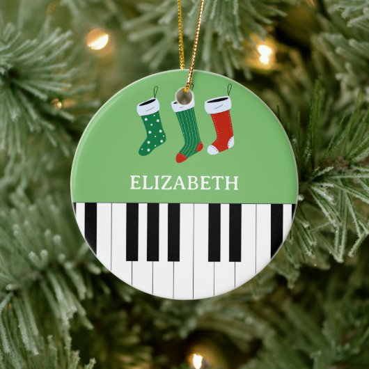 Piano Key Kerstmis Sokken Groen Keramisch Ornament (Boom)