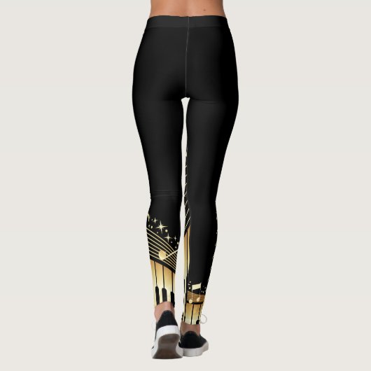Piano Key Musical Notes Gold Music Leggings (Achterkant)