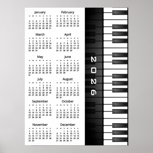 Piano Keyboard Design 2026 Wall Calendar Poster (Voorkant)