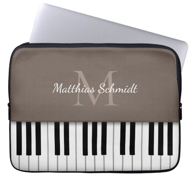 Piano Keyboard Monogrammed Personalized Mocha Laptop Sleeve (Voorkant)