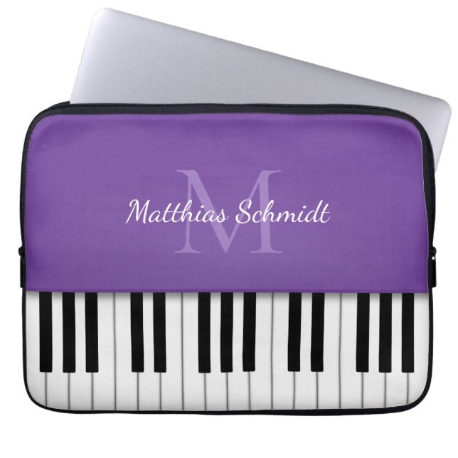 Piano Keyboard Monogrammed Personalized Paars Laptop Sleeve (Voorkant)