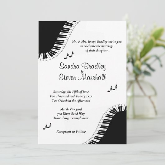 Piano Keyboard Music Weddenschap Theme Uitnodiging (Staand voorkant)