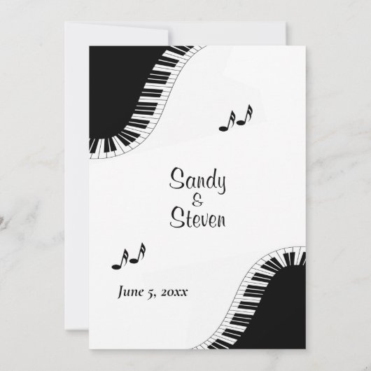 Piano Keyboard Music Weddenschap Theme Uitnodiging (Achterkant)