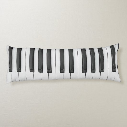 Piano Keyboard Musician Black en White Lichaamskussen (Achterkant)