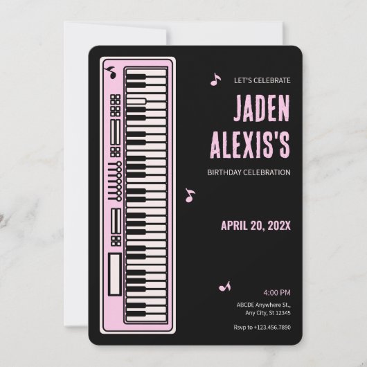 Piano keyboard muziek verjaardag kaart (Voorkant)