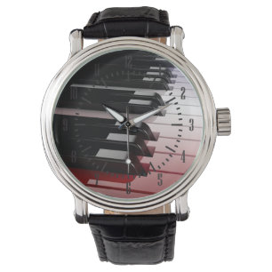 Piano Keyboard Red White en Blue Horloge