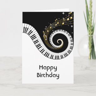 Piano Keys and Gold Music Notes Birthday Kaart