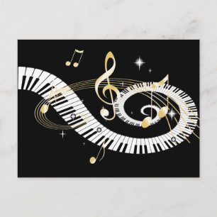 Piano Keys and Golden Music Notes Briefkaart