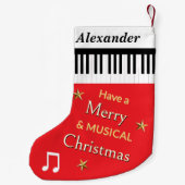 Piano Keys Bright Red Muziek Thema Gepersonaliseer Kleine Kerstsok (Achterkant)