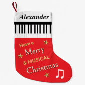 Piano Keys Bright Red Muziek Thema Gepersonaliseer Kleine Kerstsok (Voorkant)