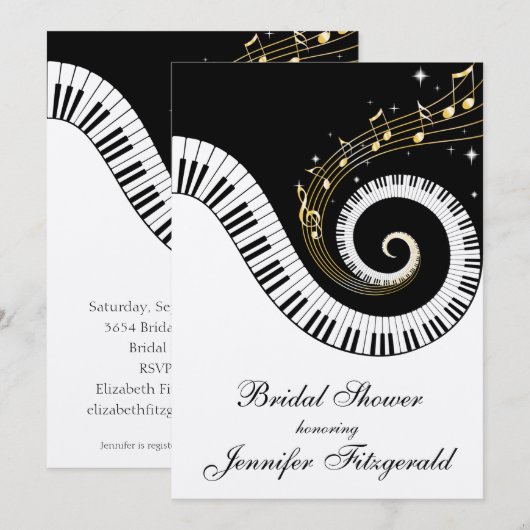 Piano Keys en Golden Musical Notes Vrijgezellenfee Kaart (Voorkant / Achterkant)