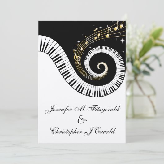 Piano Keys en Golden Musical Notes Wedding Kaart (Staand voorkant)