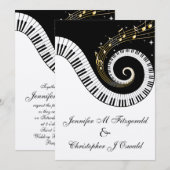 Piano Keys en Golden Musical Notes Wedding Kaart (Voorkant / Achterkant)