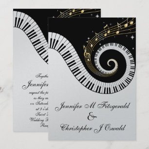 Piano Keys en Golden Musical Notes Wedding Kaart