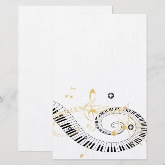 Piano Keys en Golden Muzieknoten Briefpapier (Voorkant / Achterkant)