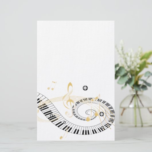 Piano Keys en Golden Muzieknoten Briefpapier (Staand voorkant)