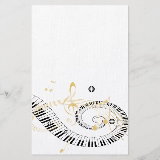 Piano Keys en Golden Muzieknoten Briefpapier (Voorkant)