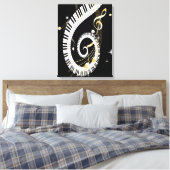 Piano Keys en Golden Muzieknoten Canvas Afdruk (Insitu (Slaapkamer))