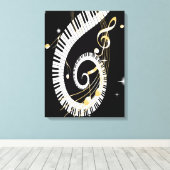 Piano Keys en Golden Muzieknoten Canvas Afdruk (Insitu (Houten vloer))