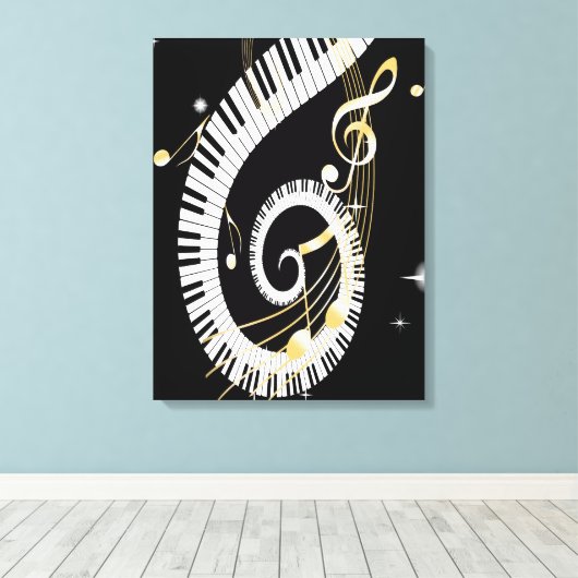 Piano Keys en Golden Muzieknoten Canvas Afdruk (Insitu (Houten vloer))