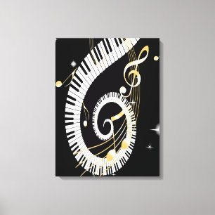 Piano Keys en Golden Muzieknoten Canvas Afdruk