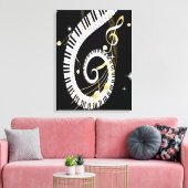 Piano Keys en Golden Muzieknoten Canvas Afdruk (Insitu (Woonkamer))