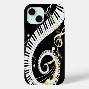 Piano Keys en Golden Muzieknoten iPhone 15 Case