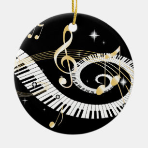 Piano Keys en Golden Muzieknoten Keramisch Ornament