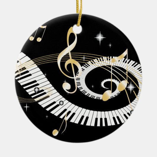 Piano Keys en Golden Muzieknoten Keramisch Ornament (Voorkant)