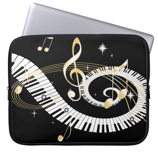 Piano Keys en Golden Muzieknoten Laptop Sleeve (Voorkant)