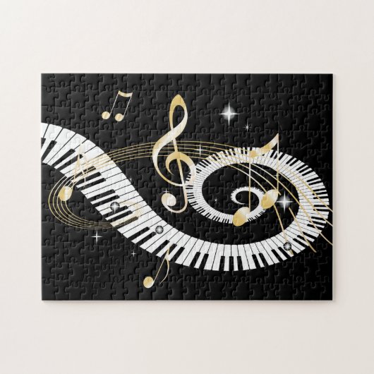 Piano Keys en Golden Muzieknoten Legpuzzel (Horizontaal)