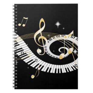 Piano Keys en Golden Muzieknoten Notitieboek