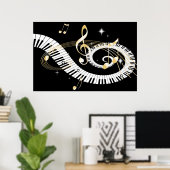 Piano Keys en Golden Muzieknoten Poster (Thuiskantoor)