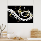 Piano Keys en Golden Muzieknoten Poster (Keuken)