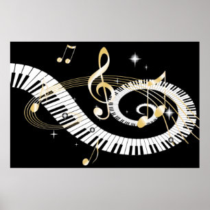 Piano Keys en Golden Muzieknoten Poster