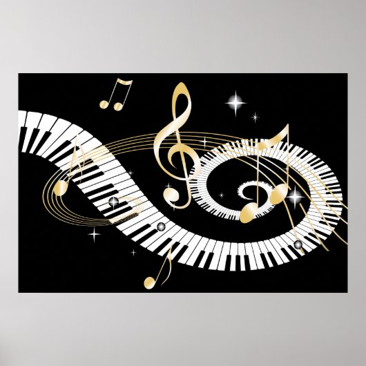 Piano Keys en Golden Muzieknoten Poster (Voorkant)