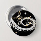 Piano Keys en Golden Muzieknoten Ronde Button 7,6 Cm (Voorkant /achterkant)