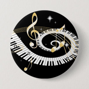 Piano Keys en Golden Muzieknoten Ronde Button 7,6 Cm