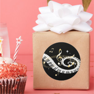 Piano Keys en Golden Muzieknoten Ronde Sticker