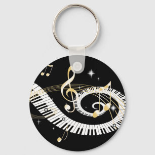 Piano Keys en Golden Muzieknoten Sleutelhanger
